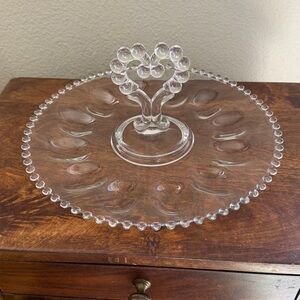 Imperial Glass Ohio Candlewick Deviled Egg Tray Heart-Shaped Center Handle 3400